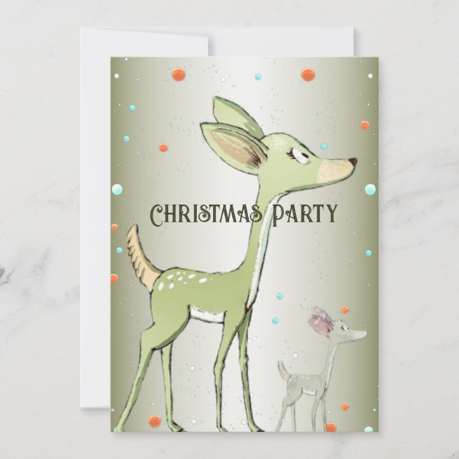 Julparty Gröna Hjortar Högtider Söt Inbjudningar (Framsida)