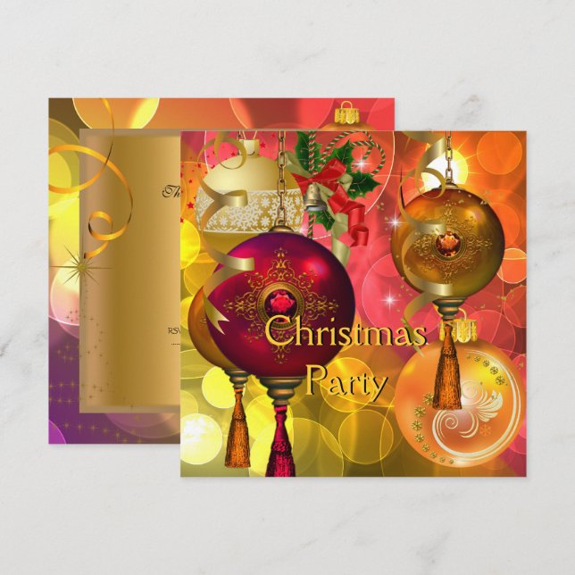 Julparty Guld Gul Grön Röd Jul Inbjudningar (Fram/baksida)