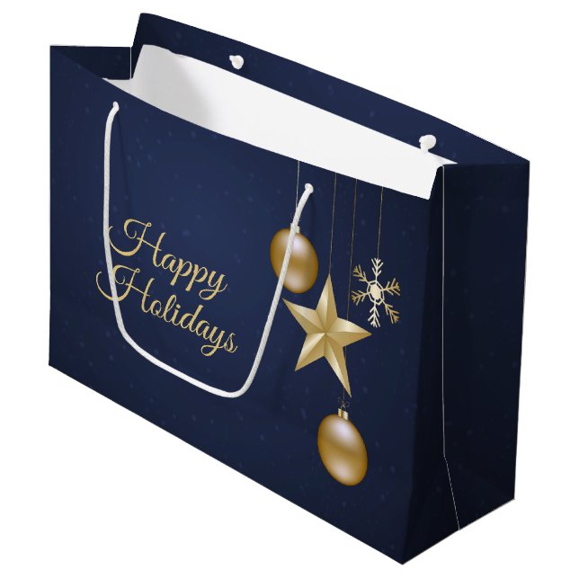 Julparty Guld Ornament Marinblå Elegant (Framsidan Vinklad)
