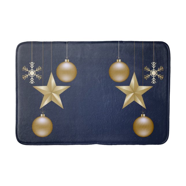 Julparty Guld Ornament Marinblå Elegant Badrumsmatta (Framsidan)