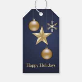 Julparty Guld Ornament Marinblå Elegant Presentetikett