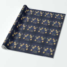 Julparty Guld Ornament Marinblå Elegant Presentpapper