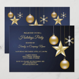 Julparty Guld Ornamenter Marinblå Elegant Inbjudningar