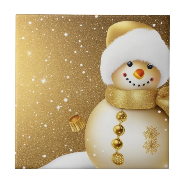 Julparty Guld Snömannen Snöflingor Högtider Kakelplatta (Framsidan)