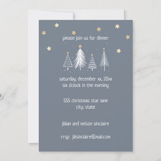 Julparty Guld Stjärnor Blå Inbjudningar (Baksida)
