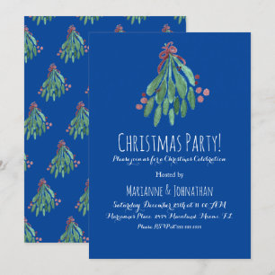Julparty Hand vattenfärg Träd och Bow Blå Inbjudningar