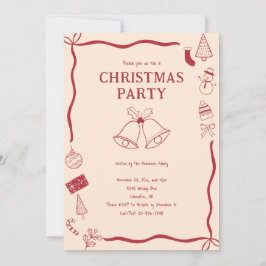 Julparty Handritad Högtid Röd Coquette Inbjudningar