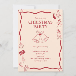 Julparty Handritad Högtid Röd Coquette Inbjudningar