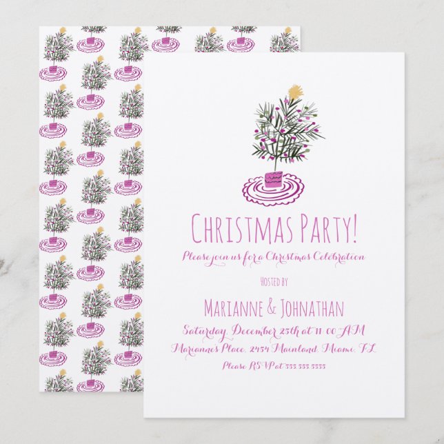 Julparty Handritad Julgran Doodle  Inbjudningar (Fram/baksida)