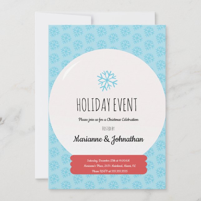 Julparty Handritad Snöglob Snöflinga Inbjudningar (Framsida)