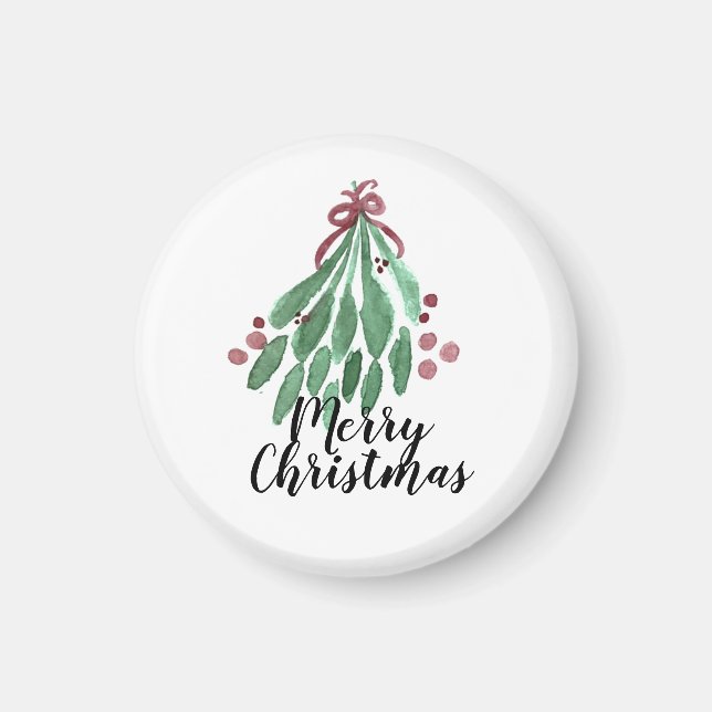 Julparty Handvatten Vattenfärg Träd och Slinga Magnet (Framsidan)