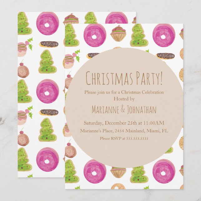 Julparty Holiday Cookies Handvatten akvarell  Inbjudningar (Fram/baksida)