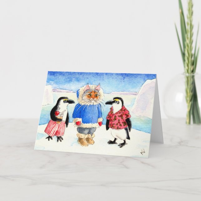 Julparty i Antarktis Helgkort (Framsida)