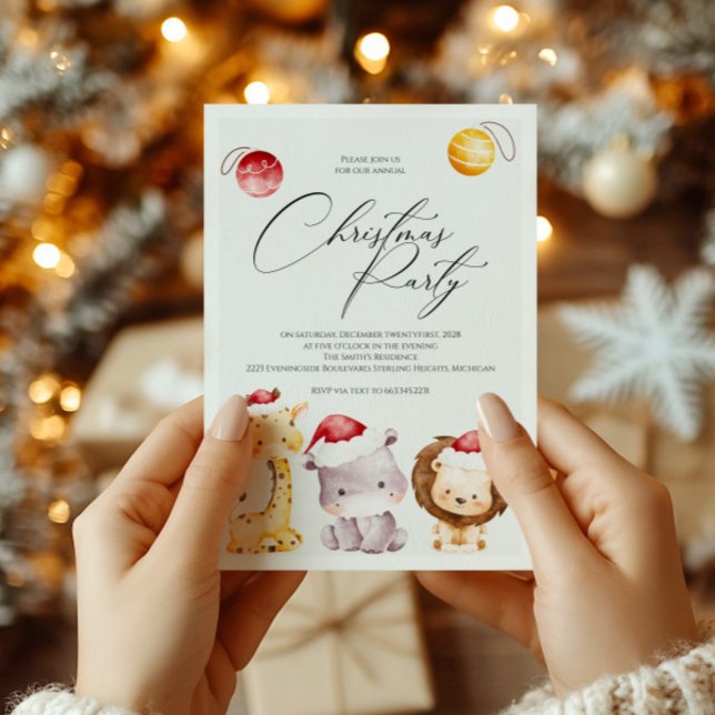 Julparty inbjudan med söta djur för högtiderna (Skapare uppladdad)