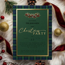 Julparty Invitation | Elegant Grön Tartan