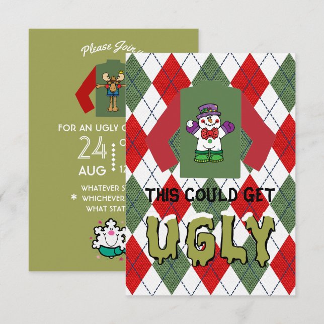 Julparty Invitation för ful jultröja Inbjudningar (Fram/baksida)