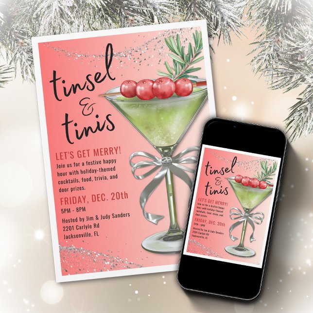 Julparty Invitation för Tinsel & Tinis Inbjudningar (Skapare uppladdad)