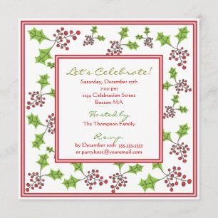 Julparty Invitation Holly Jolly Inbjudningar