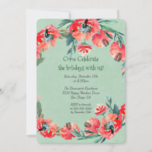 Julparty Invitation med röd blomsterkrans Inbjudningar