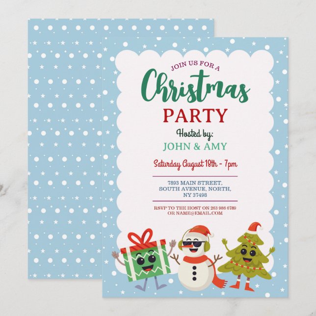 Julparty Invitation Snöman Julgran Inbjudningar (Fram/baksida)