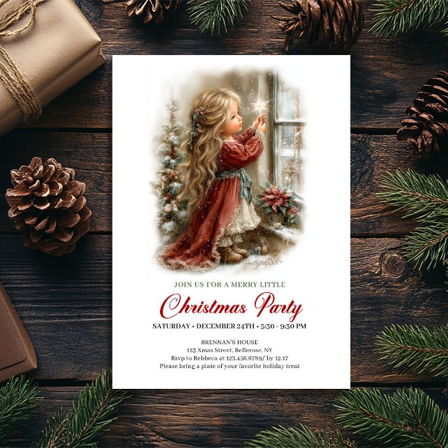 Julparty Invitation Söt Tjej Julscen Inbjudningar (Holiday Party Invitation Cute Girl Holiday Scene)