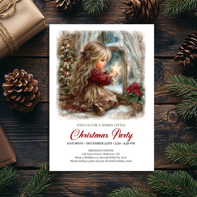 Julparty Invitation Söt Tjej Vinter Scen Design Inbjudningar (Holiday Party Invite Cute Girl Winter Scene Design)