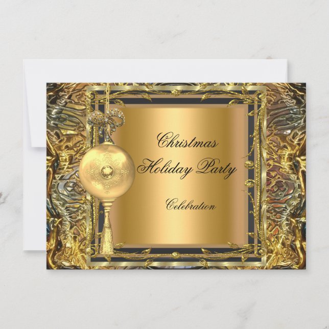 Julparty Julguld Boll Dekoration 2 Inbjudningar (Framsida)