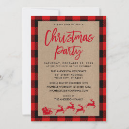 Julparty Kraft Röd Tartan Inbjudningar