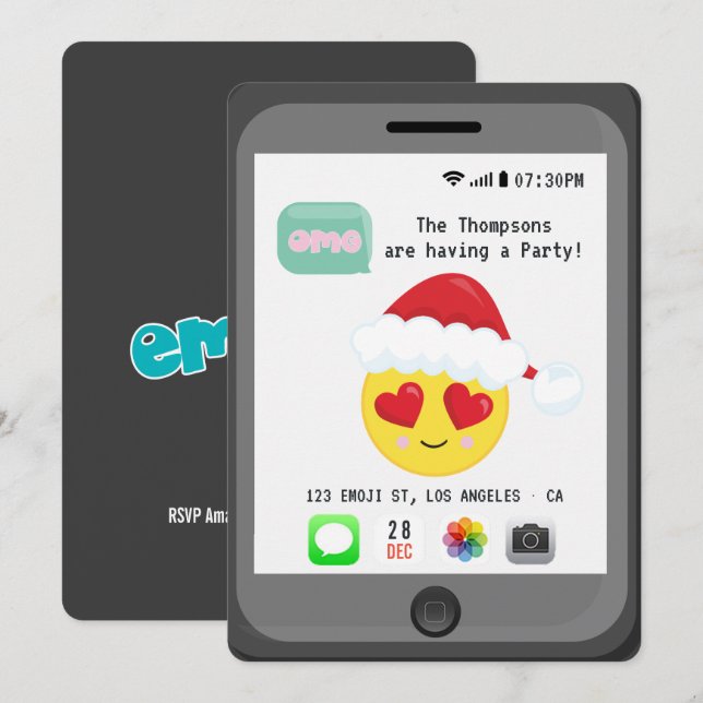 Julparty med Emoji Inbjudningar (Fram/baksida)