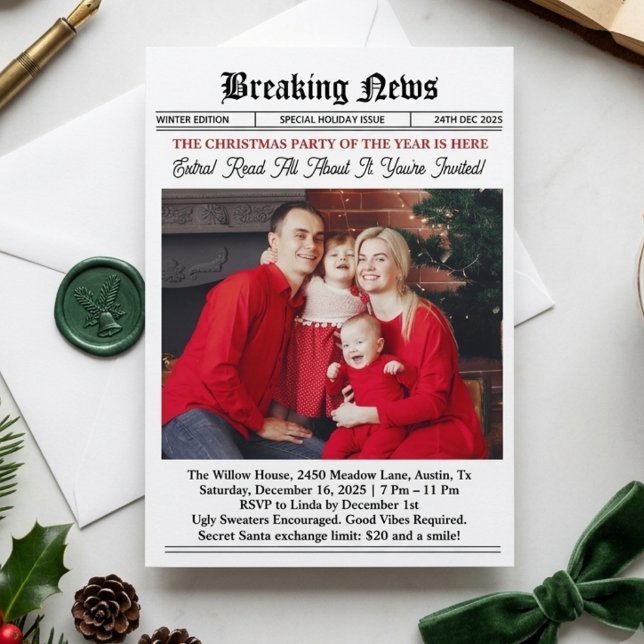 Julparty med gamla tidningssidor inbjudningar (christmas invitations )
