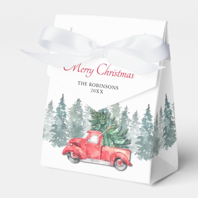 Julparty med gammaldags röd lastbil presentaskar (Framsidan Sidan)