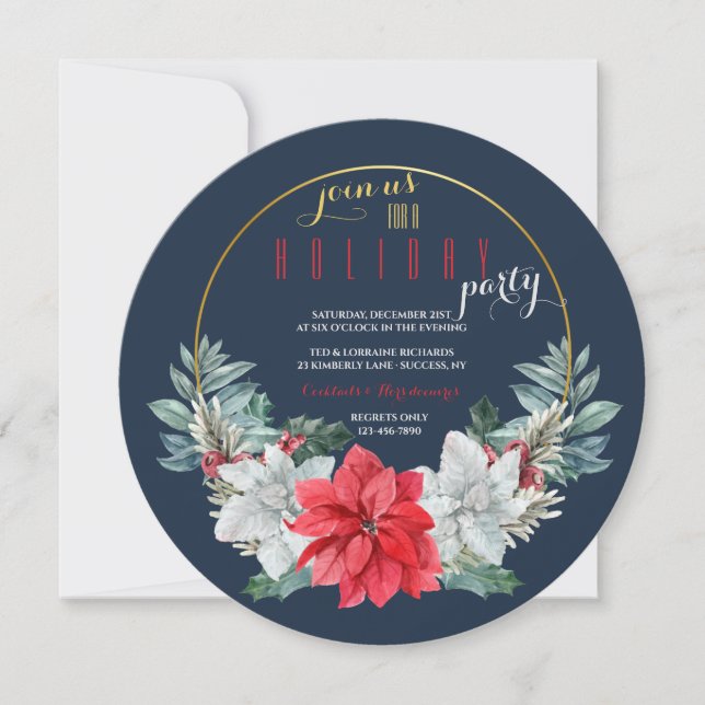 Julparty med Poinsettia Krans Inbjudningar (Framsida)