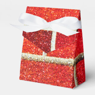 Julparty med röda tegelstenar och glitter presentaskar
