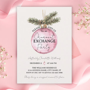 Julparty med rosa prydnadsbyte inbjudningar