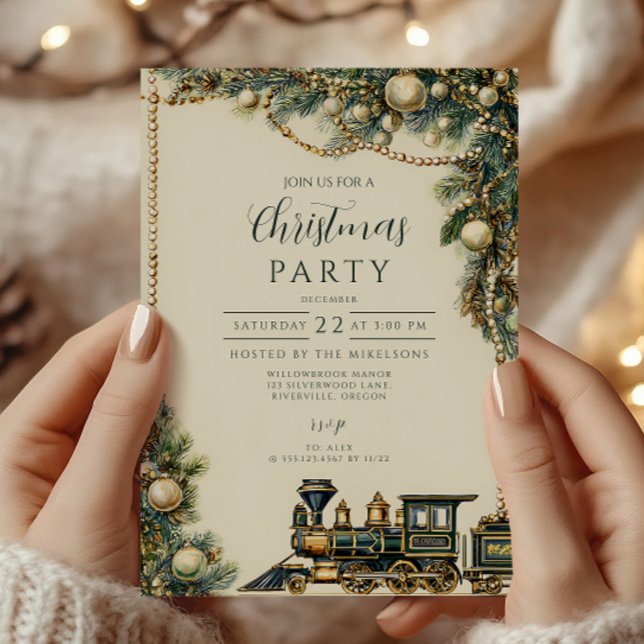 Julparty med vintage jul-tåg inbjudningar (Skapare uppladdad)