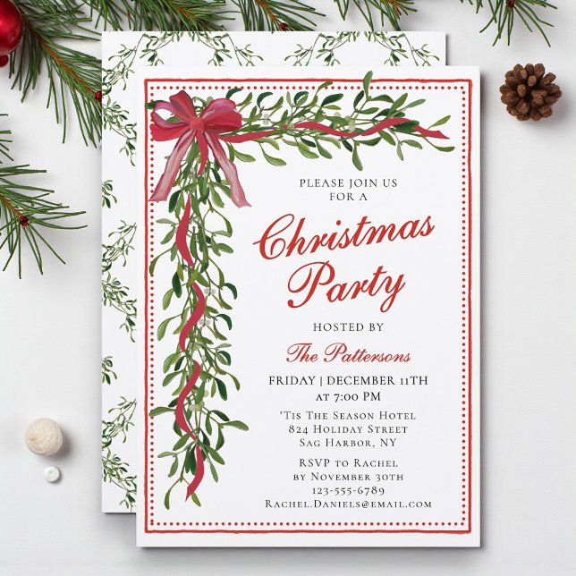 Julparty Misteltoe Bow Modern Holiday Firande Inbjudningar (Skapare uppladdad)