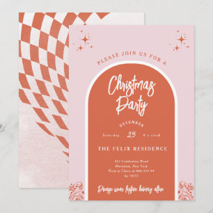 Julparty Modern båge i rosa och rött Inbjudningar