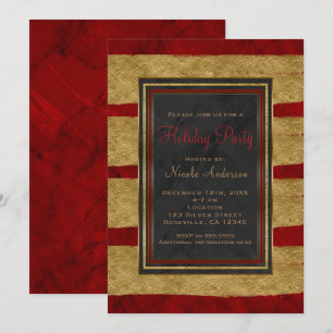 Julparty Modern röd marmor & guld jul Inbjudningar