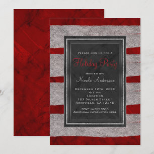 Julparty Modern röd marmor & silver jul Inbjudningar