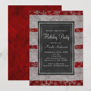 Julparty Modern röd marmor silver snöflingor Inbjudningar