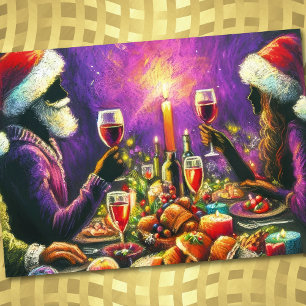 Julparty Pastellteckning Tomte Lila Inbjudningar