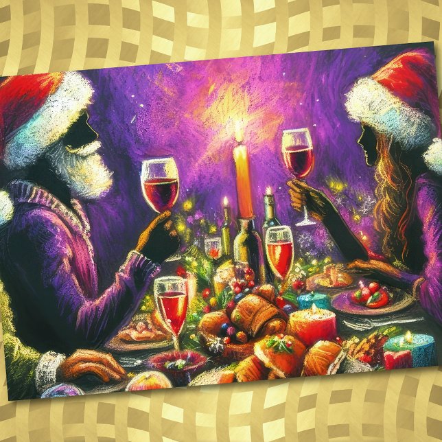 Julparty Pastellteckning Tomte Lila Inbjudningar (Skapare uppladdad)