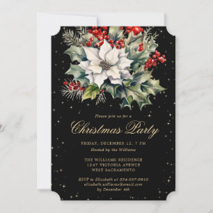 Julparty Poinsettia Julkrans Röda Bär Svart Inbjudningar