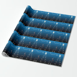 Julparty Ren Träd Blå Himmel Blankande Stjärnor Presentpapper