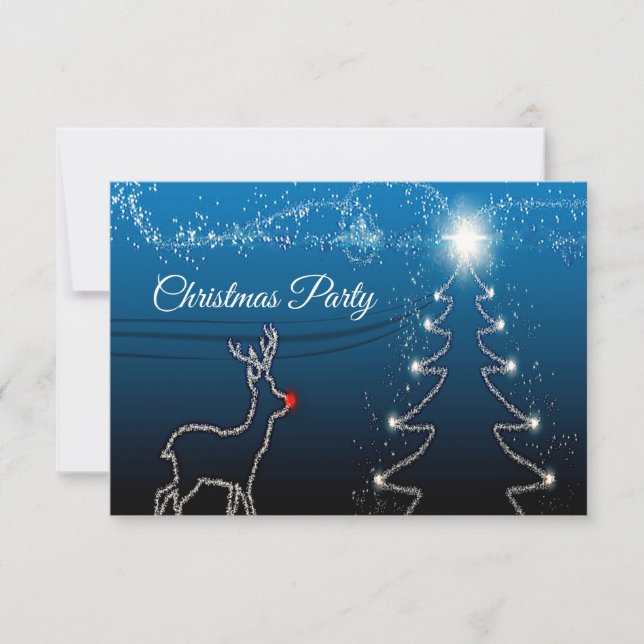 Julparty Renar Träd Blå Himmel Blank Stjärnor OSA Kort (Framsida)