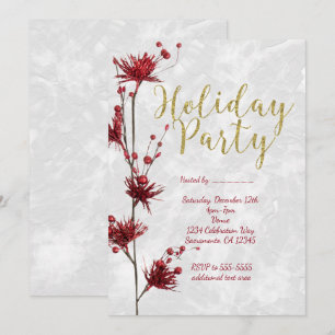 Julparty Röd Blommig Bär Eleganta Inbjudningar