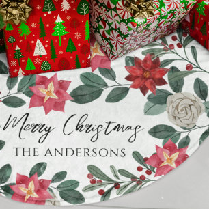 Julparty Röd Grön Blommig Julgransmatta Borstad Polyester