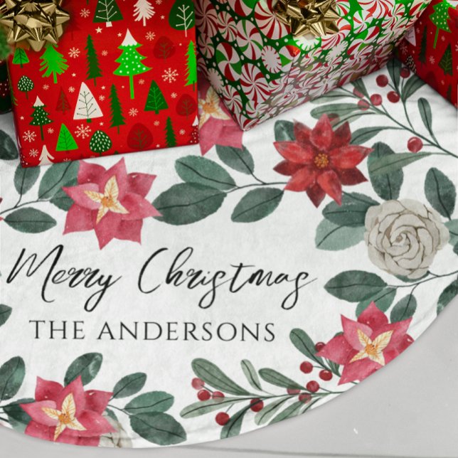 Julparty Röd Grön Blommig Julgransmatta Borstad Polyester (Skapare uppladdad)