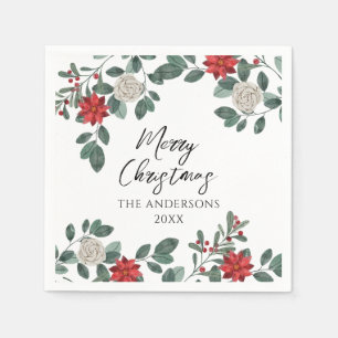 Julparty Röd Grön Blommig Pappersservett