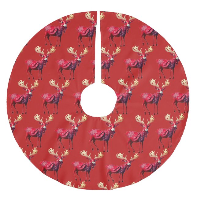 Julparty Röd Ren Vinterlov Julgransmatta Borstad Polyester (Framsidan)